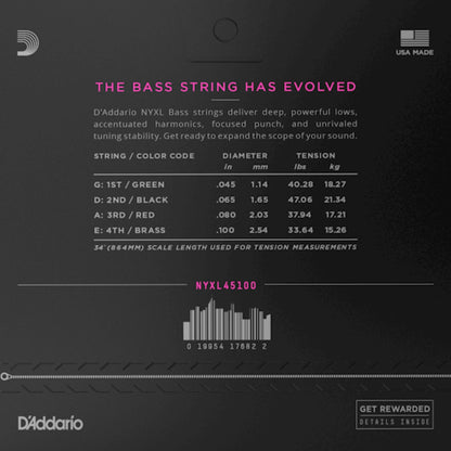 D'Addario NYXL45100 NYXL Nickel 4 Telli Bas Gi̇tar Teli - Regular Light (45-100)