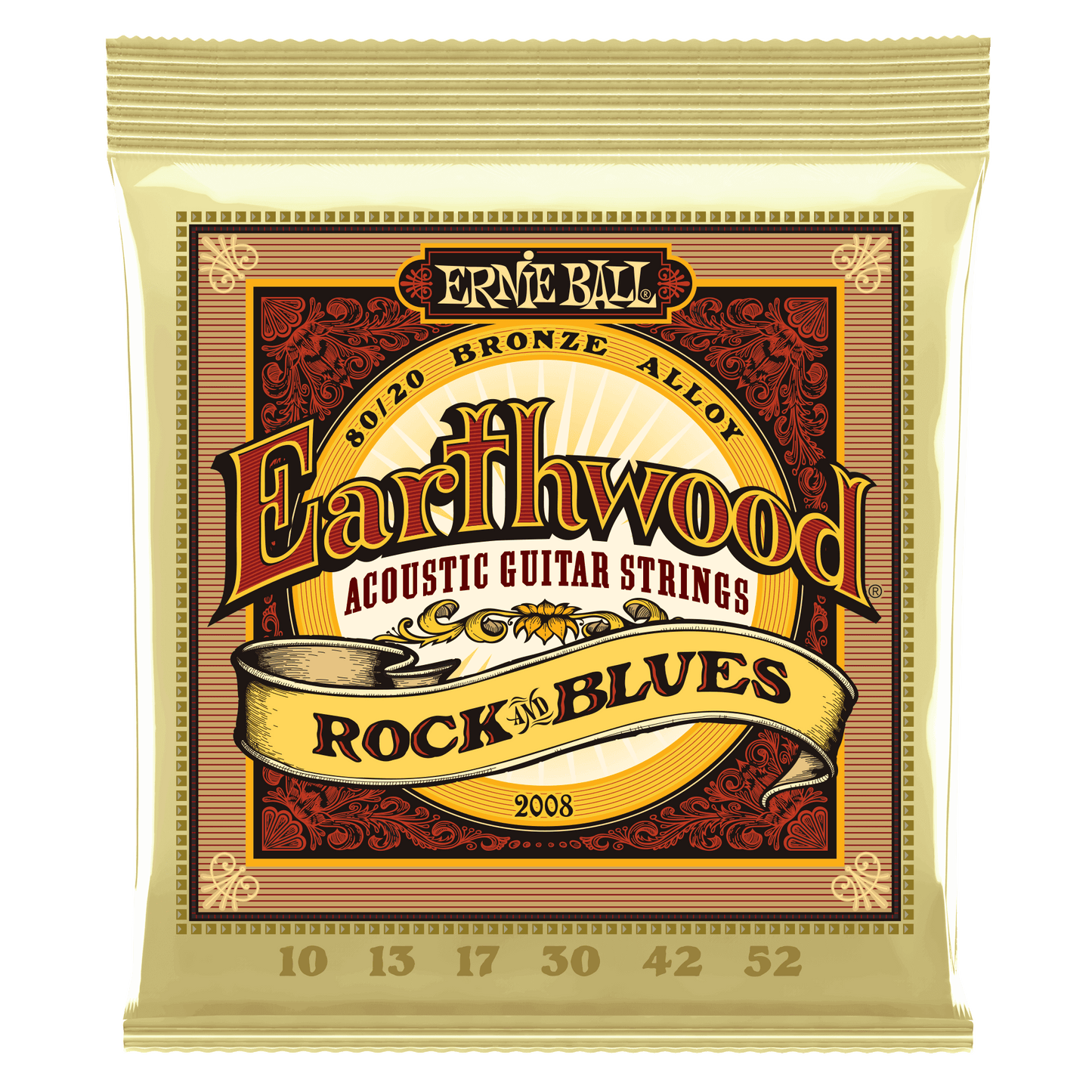 Ernie Ball 2008 Earthwood 80/20 Bronze Rock and Blues Akustik Gitar Teli (10-52)