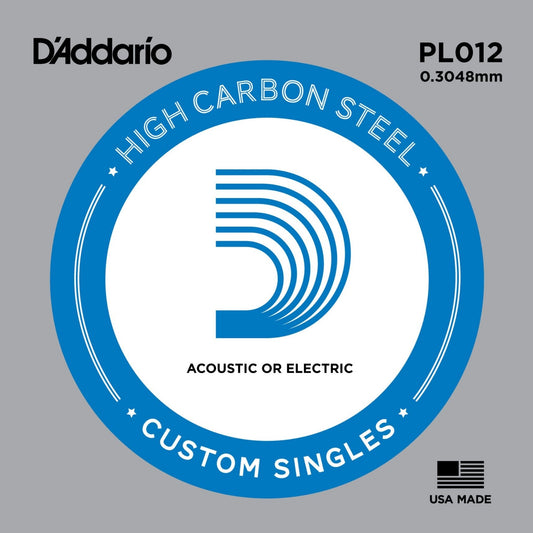 D'Addario PL012 Plain Steel Elektro ve Akustik Gitar Tek Tel (12)