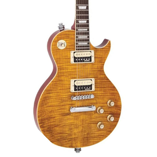 Vintage V100 Reissued Elektro Gitar - Flamed Amber