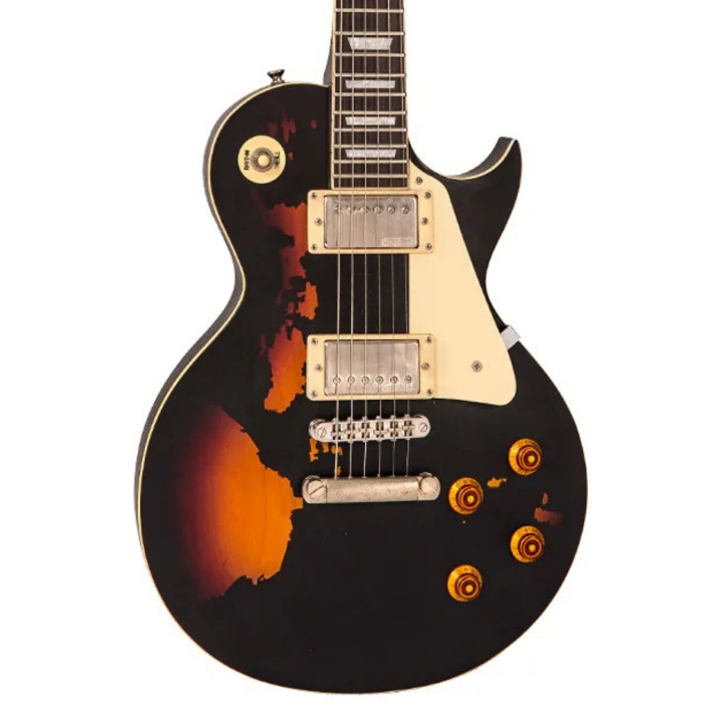 Vintage V100 ICON Elektro Gitar - Distressed Black Over Sunburst