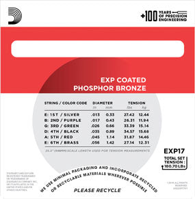 D'Addario EXP17 Coated Phosphor Bronze Akustik Gitar Teli - Medium (13-56)