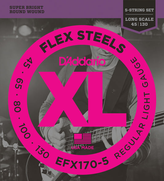 D'Addario EFX170-5 XL Flex Steels 5 Telli Bas Gitar Teli - Regular Light (45-130)