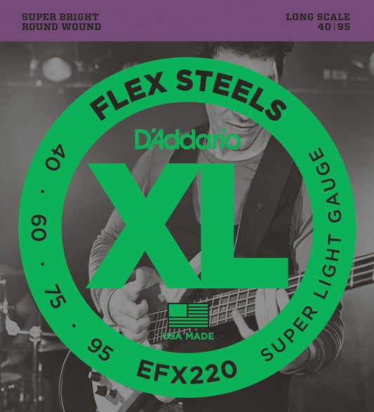 D'Addario EFX220 XL Flex Steels 4 Telli Bas Gitar Teli - Super Light (40-95)