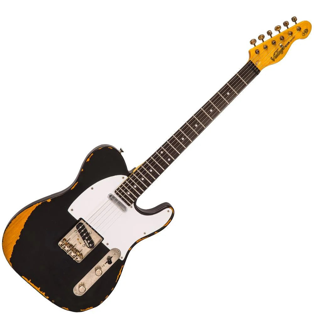 Vintage V62 ICON Elektro Gitar - Distressed Black