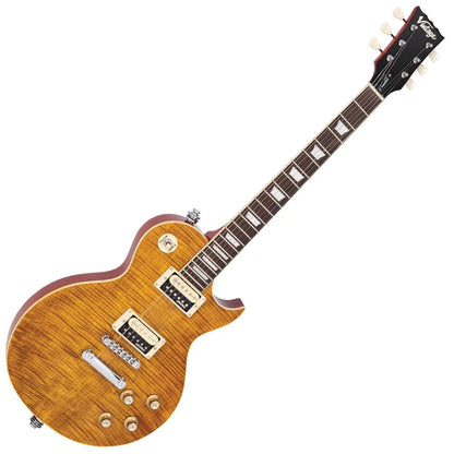 Vintage V100 Reissued Elektro Gitar - Flamed Amber