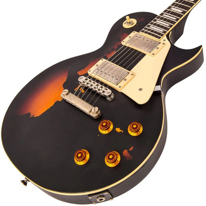 Vintage V100 ICON Elektro Gitar - Distressed Black Over Sunburst