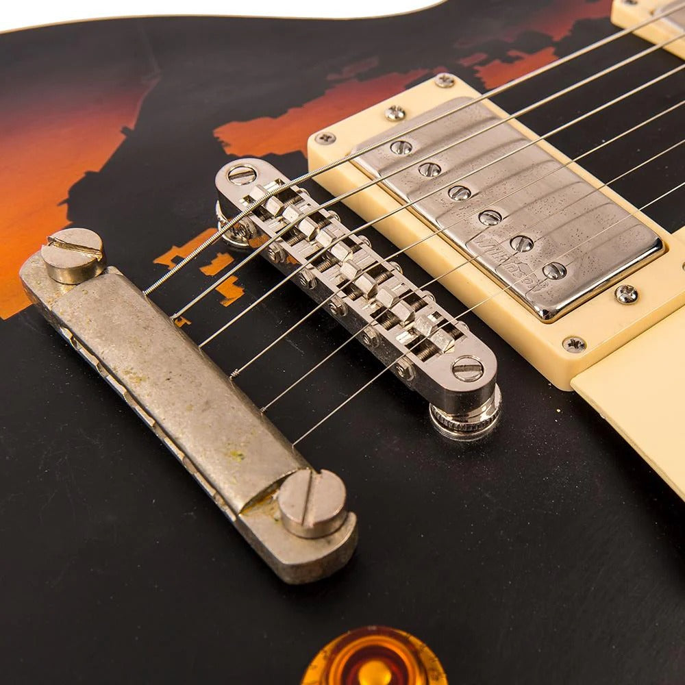 Vintage V100 ICON Elektro Gitar - Distressed Black Over Sunburst