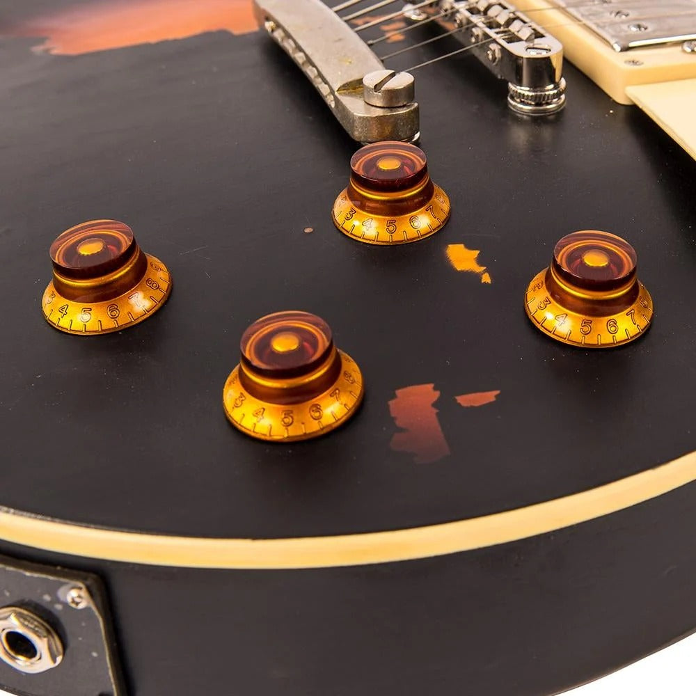 Vintage V100 ICON Elektro Gitar - Distressed Black Over Sunburst