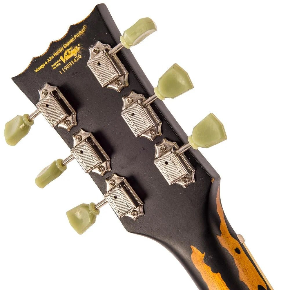 Vintage V100 ICON Elektro Gitar - Distressed Black Over Sunburst