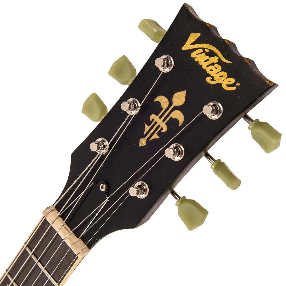 Vintage V100 ICON Elektro Gitar - Distressed Black Over Sunburst