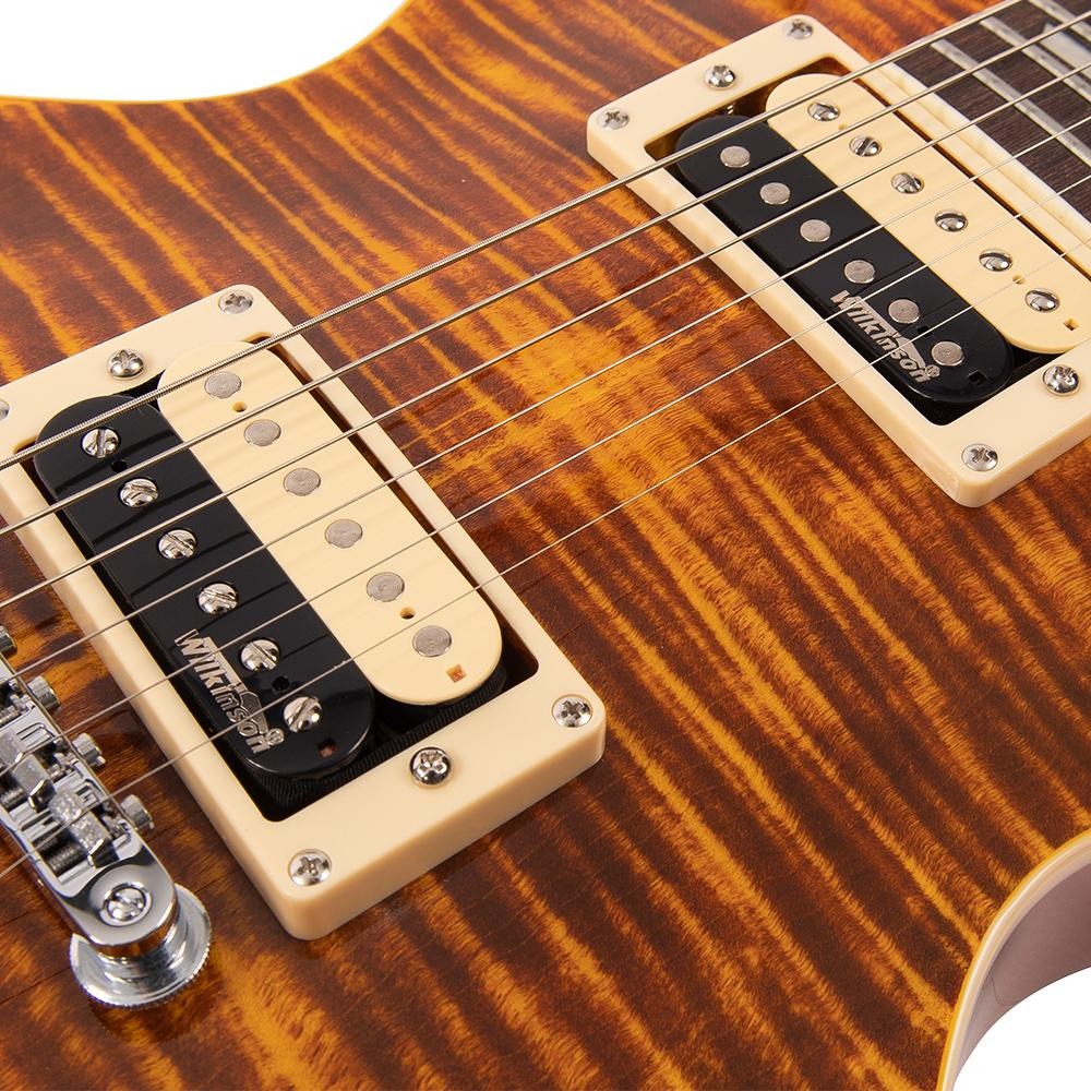 Vintage V100 Reissued Elektro Gitar - Flamed Amber
