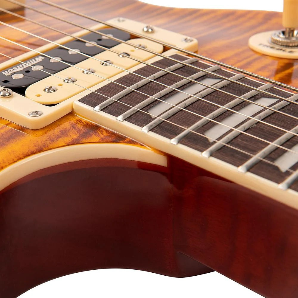 Vintage V100 Reissued Elektro Gitar - Flamed Amber